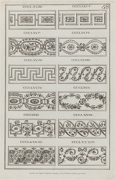 Panels of Ornament, nos. CCCLXXIII–CCLXXXIV, plate 58 from "Designs for Various Ornaments"