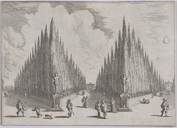 Three alleés separated by two groups of trees in pointed configurations, from 'Views of Gardens' (Vedute de' Giardini)