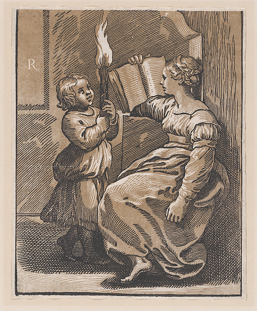 A Sibyl reading a book facing left