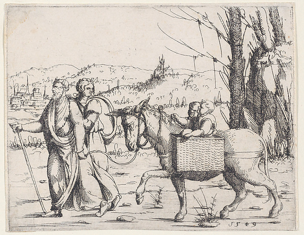 Moses and Zipporah Returning to Egypt, from Old and New Testaments by Augustin Hirschvogel