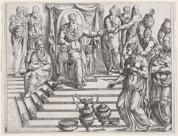 The Queen of Sheba and Solomon, from Old and New Testaments by Augustin Hirschvogel