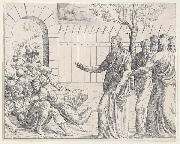 The Roman Soldiers Falling Before Christ, from Old and New Testaments by Augustin Hirschvogel