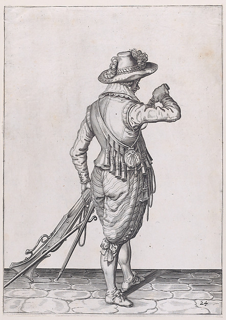 A soldier charging his musket, from the Musketeers series, plate 24, in Waffenhandlung von den Rören Musquetten undt Spiessen / Wapenhandelinghe van Roers Musquetten ende Spiessen (The Exercise of Arms)