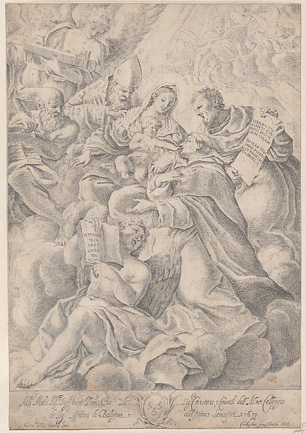 A male saint kneeling before the Christ child by Carlo Antonio Forti