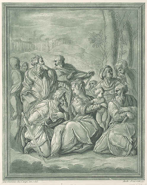 Virgin and child surrounded by figures by Andrea Scacciati