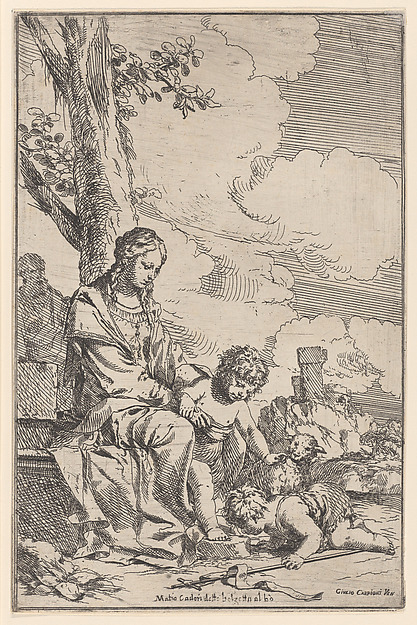 The Holy Family with the infant Saint John kissing Christ's feet by Giulio Carpioni