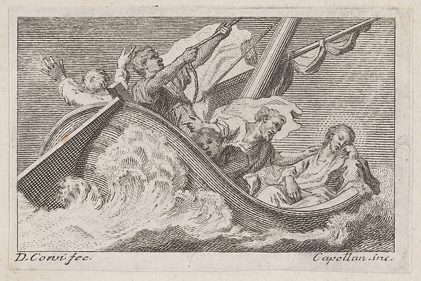 Christ on a boat with fishermen by Antonio Capellan