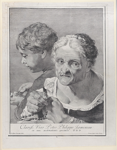 Plate 10: Old woman with a rosary and a boy counting coins, from "Icones ad vivum expressae"