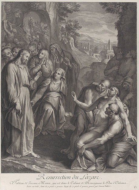 The Raising of Lazarus, with Christ standing at left by Simon de la Vallée