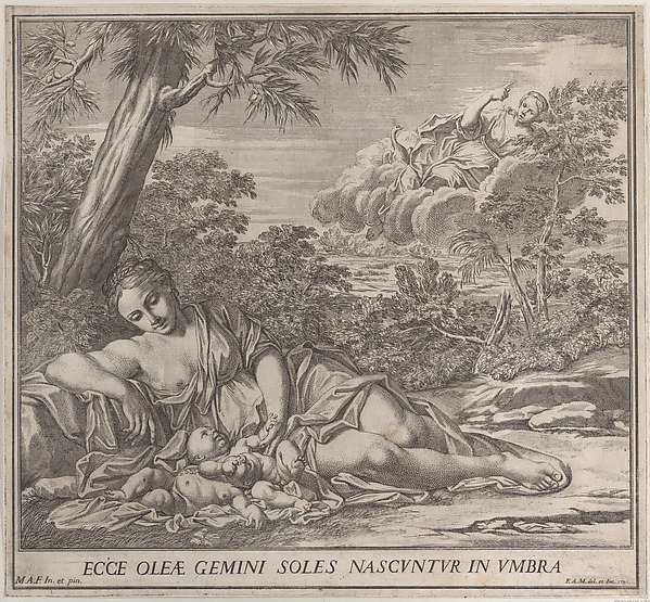 Latona and her sleeping twins, Apollo and Diana, within a landscape by Francesco Antonio Meloni, The Metropolitan Museum of Art