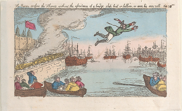 The Baron crosses the Thames without the assistance of a bridge, ship, boat, or balloon, or even his own will
