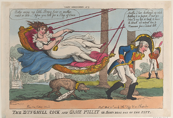The Dunghill Cock and Game Pullet or Boney Beat Out of the Pitt — Empress Marie Louise of France · Thomas Rowlandson · Napoléon Bonaparte · Thomas Tegg