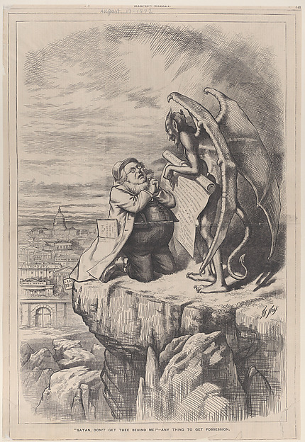 "Satan, Don't Get Thee Behind Me!"–Anything to Get Possession, from "Harper's Weekly," vol. 16, p. 641