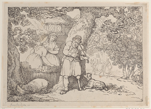 Fiddler, Sailor, Two Women and a Pig by a Cottage