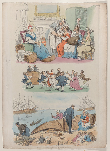 Plate 4: A Lying-in Visit, A Round Dance, from "World in Miniature"