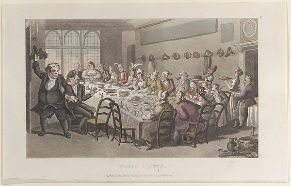 Table d'Hote, from "Journal of Sentimental Travels in the Southern Provinces of France, Shortly Before the Revolution"