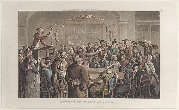 Auction of Relics at Avignon, from "Journal of Sentimental Travels in the Southern Provinces of France, Shortly Before the Revolution"