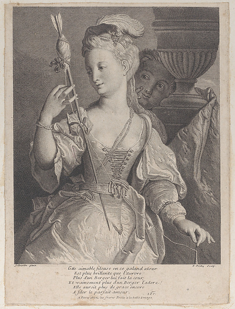 Young woman spinning thread for an arrow