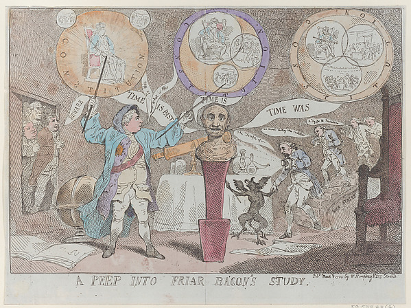 A Peep into Friar Bacon's Study — Charles James Fox · Frederick North, 2nd Earl of Guilford · The Right Honorable Edmund Burke · George III, King of Great Britain and Ireland · William Humphrey · Thomas Rowlandson