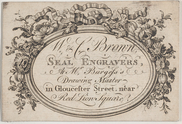 Trade card for W & C Bronn, seal engravers