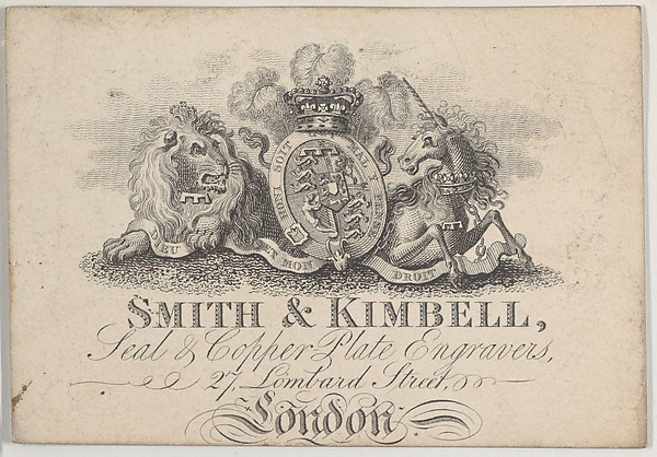Trade Card for Smith & Kimbell, seal and copper plate engravers