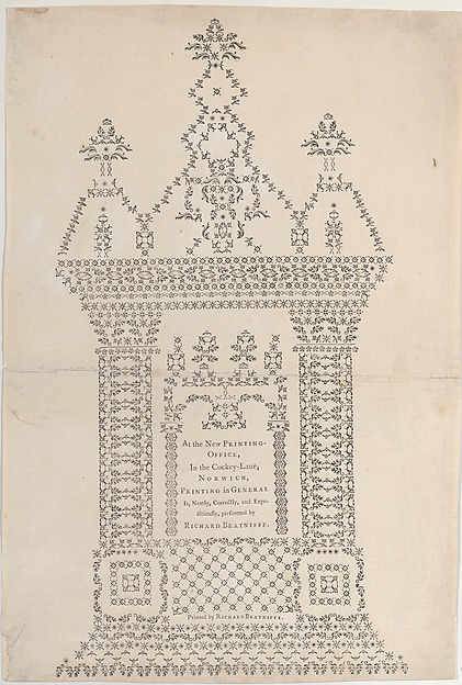 Trade Card for Richard Beatniffe, printer and bookseller