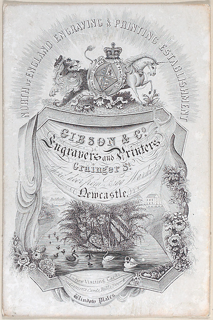 Trade card for North of England Engraving & Printing Establisment, Gibson & co., engravers and printers