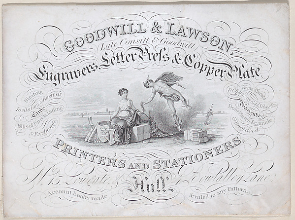 Trade card for Goodwill & Lawson, engravers, printers and stationers