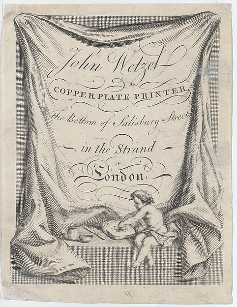 Trade card for John Wetzel, Copperplate Printer