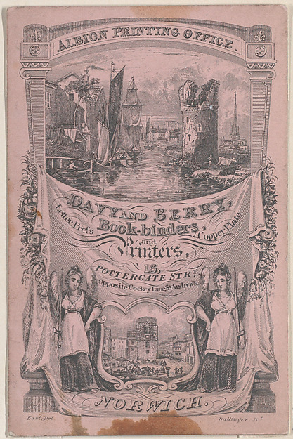 Trade card for Davy and Berry, Book-Binder and Printer