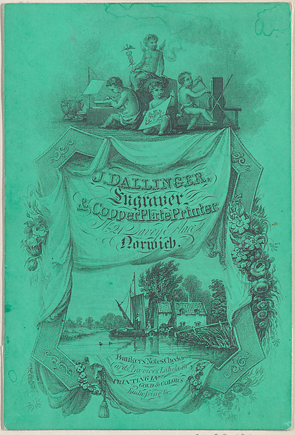 Trade card for J. Dallinger, Engraver and Copper Plate Printer
