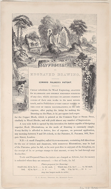 Trade Card for Edward Palmer, Glyphographic Printer and Engraver