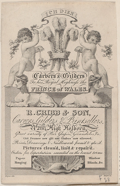 Trade card for R Cribb & Son, Publisher and Printmaker