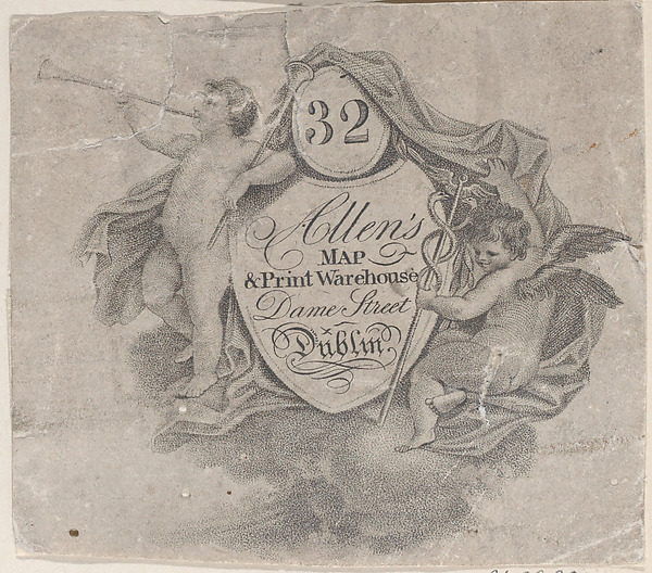 Trade card for William Allen, Map and Print Seller in Dublin