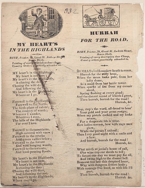 My Heart's in the Highlands (recto); Hurrah for the Road (verso)