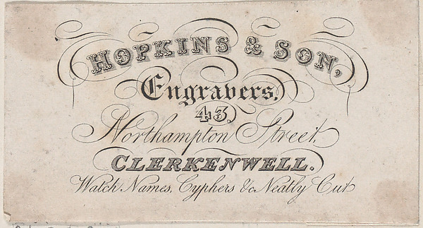 Trade Card for Hopkins & Son, Engravers