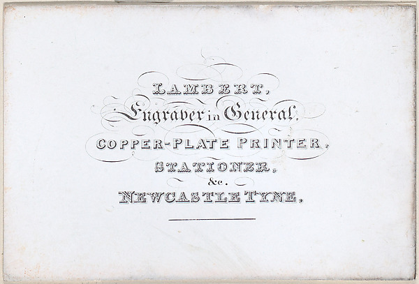 Trade Card for Lambert, Engraver, Copper-Plate Printer, and Stationer