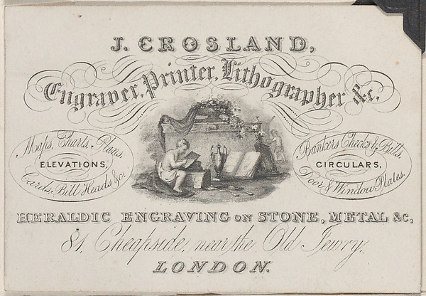 Trade Card for J. Crosland, Engraver, Printer, and Lithographer