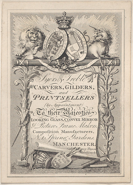 Trade Card for Syers & Treble, Carvers, Gilders, and Printsellers