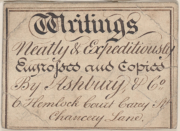 Trade Card for Ashbury & Co., Printer by Anonymous, British, 19th century, The Metropolitan Museum of Art
