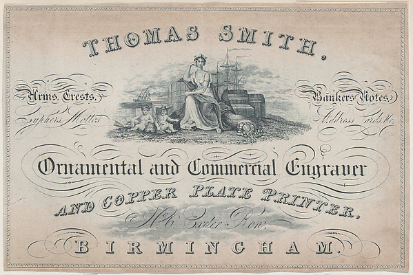 Trade Card for Thomas Smith, Engraver and Printer