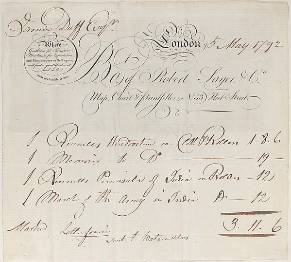 Trade Card for Robert Sayer & Co., Map, Chart and Printsellers