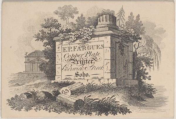 Trade Card for F.P. Fargues, Copper Plate Printer