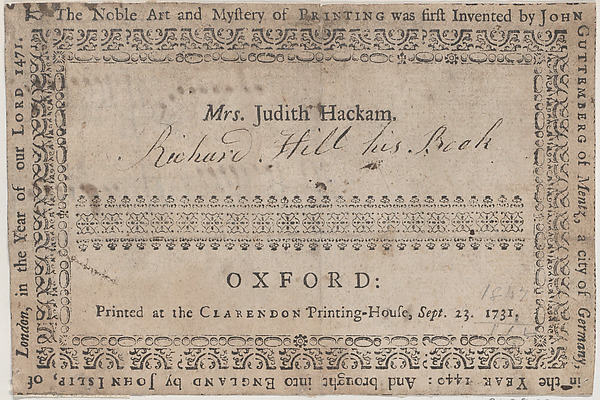 Book Label for Mrs. Judith Hackam