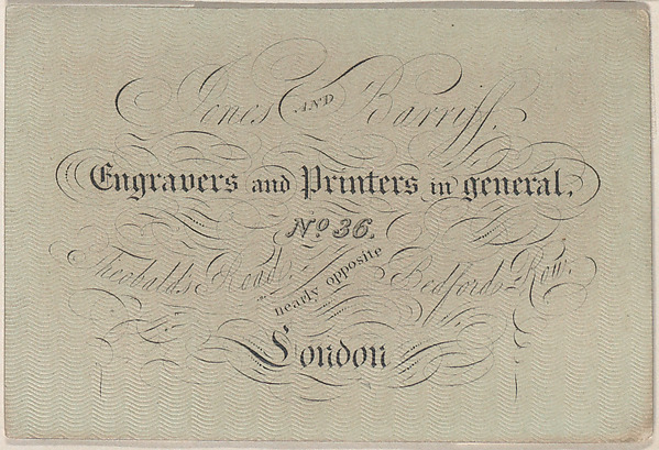 Trade Card for Jones and Barriff, Engravers and Printers