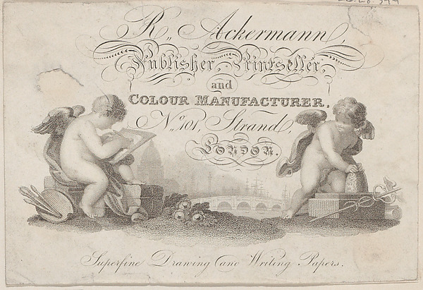 Trade Card for R. Ackermann, Publisher, Printseller, and Color Manufacturer