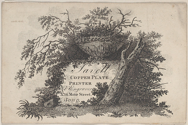 Trade Card for Savell, Copper Plate Printer