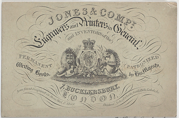 Trade Card for Jones & Company, Engravers and Printers