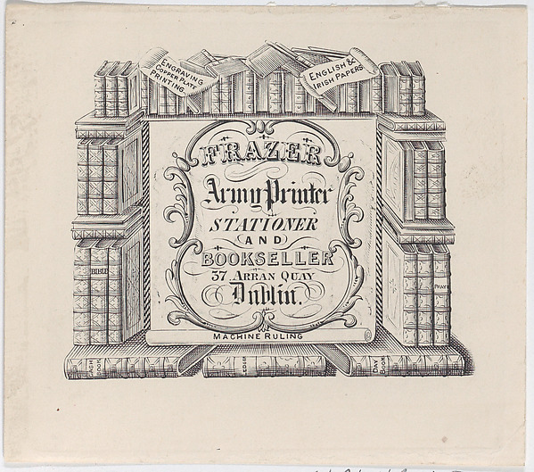 Trade card for Frazer, Army Printer, Stationer and Bookbinder