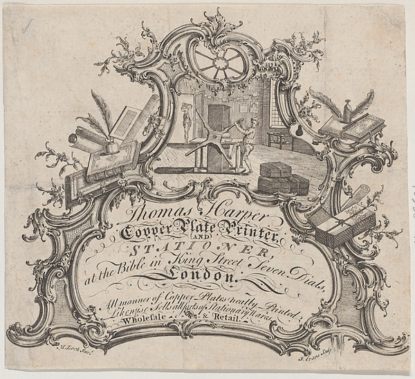Trade Card for Thomas Harper, Copper Plate Printer and Stationer